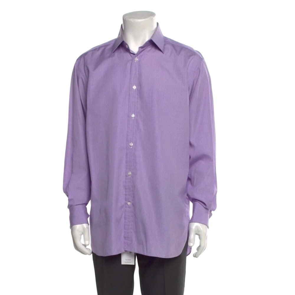Ralph Lauren Purple Label Button Down Men 16.5 (XL)  Purple Luxury Made in Italy